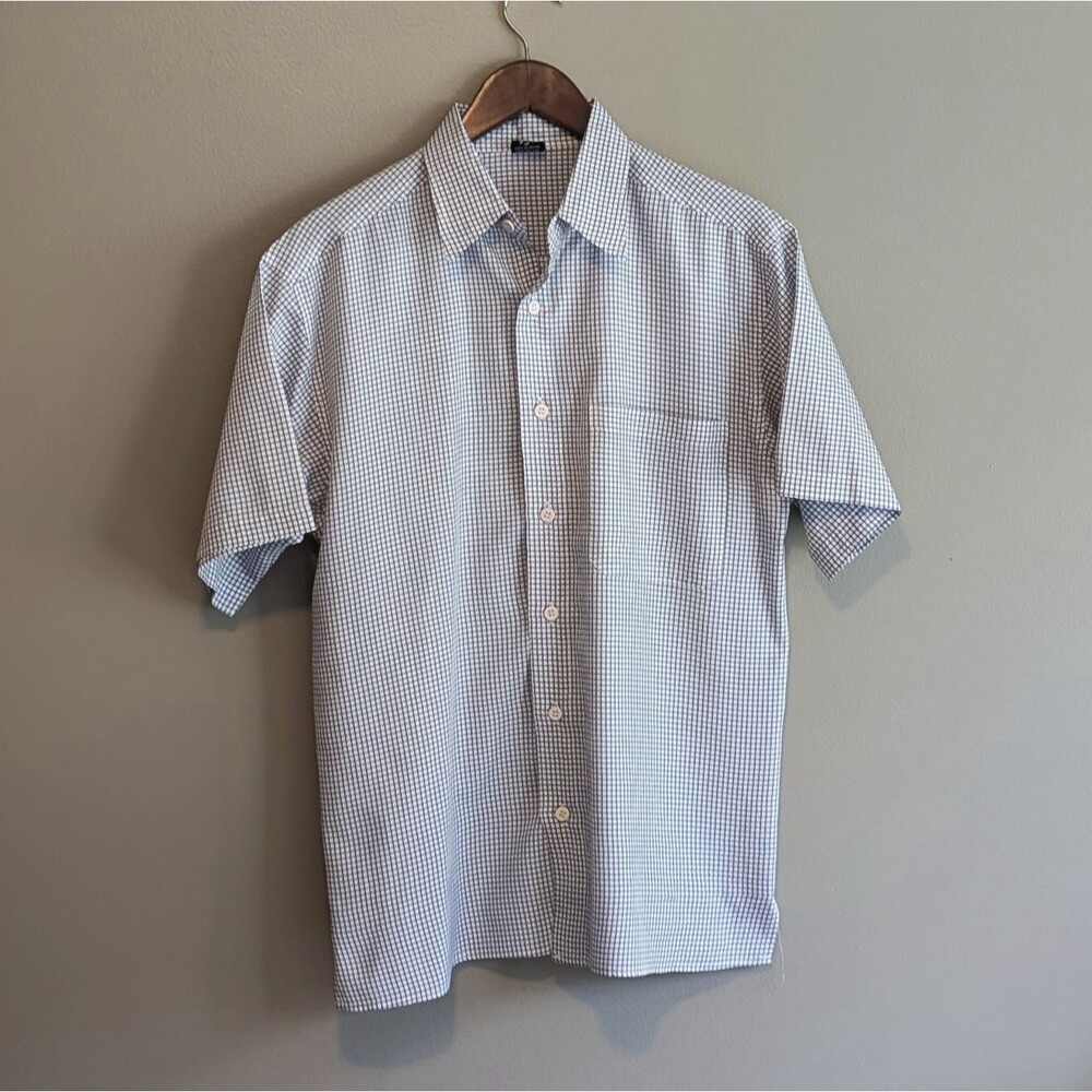 Claudio Nucci Mens Medium Short Sleeve Shirt Blue Check Plaid Lightweight Summer